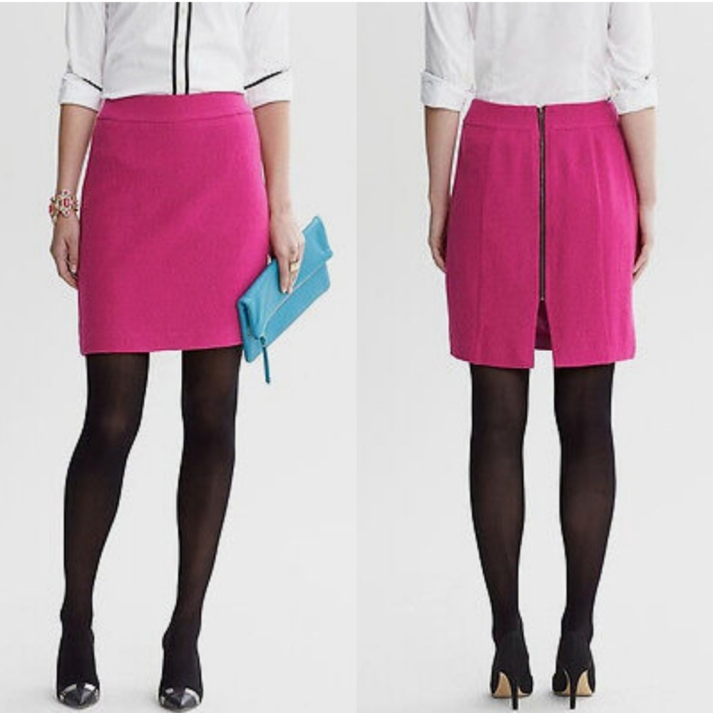 Banana Republic boucle wool pencil mini skirt bright pink magenta 0 zipper